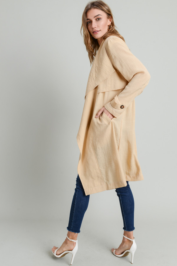SHAWL COLLAR TRENCH COAT WITH DRAWSTRING WAIST BELT - Des-Beaux