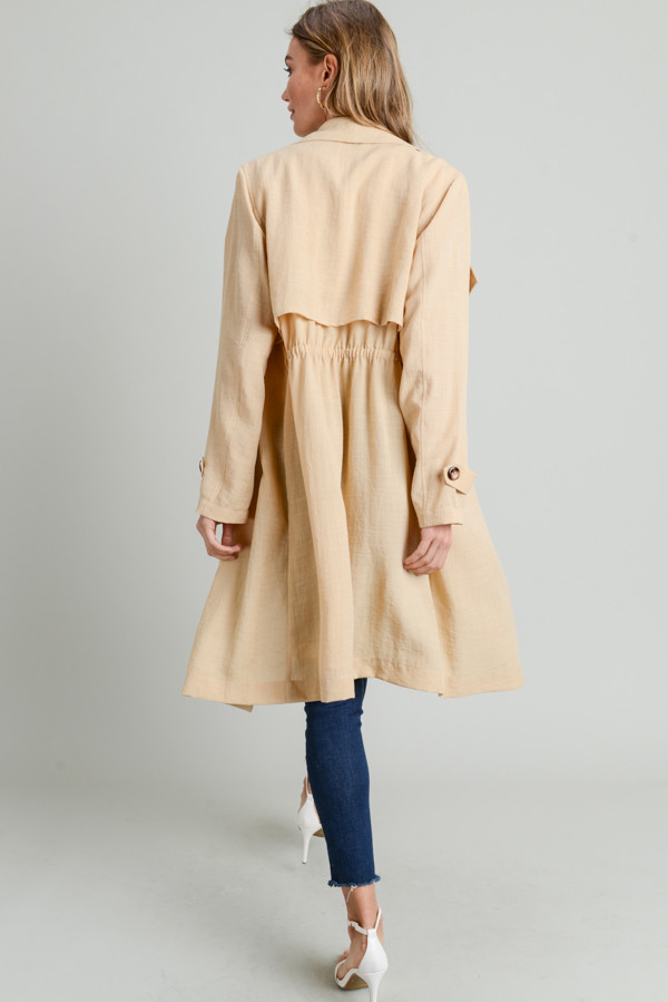 SHAWL COLLAR TRENCH COAT WITH DRAWSTRING WAIST BELT - Des-Beaux